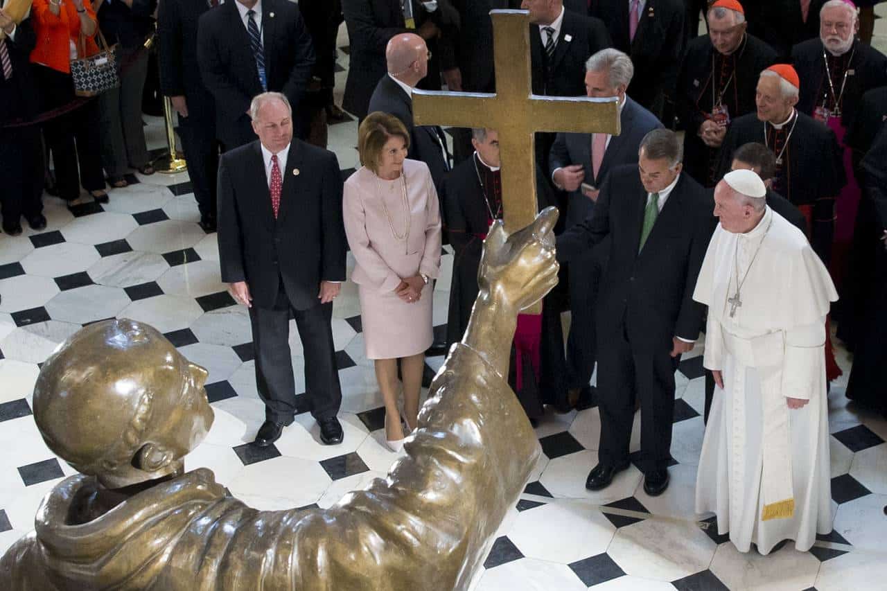 Pelosi Indifferent To St. Junipero Desecration Despite Showing Off Statue To The Pope