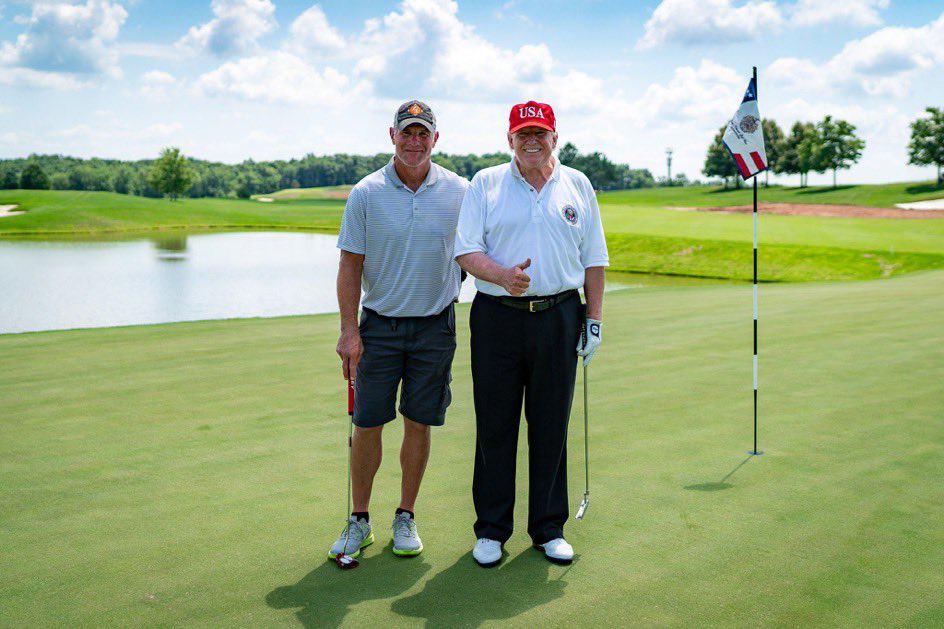 Trump Golfs With Football Great Brett Favre At N.J. Golf Club