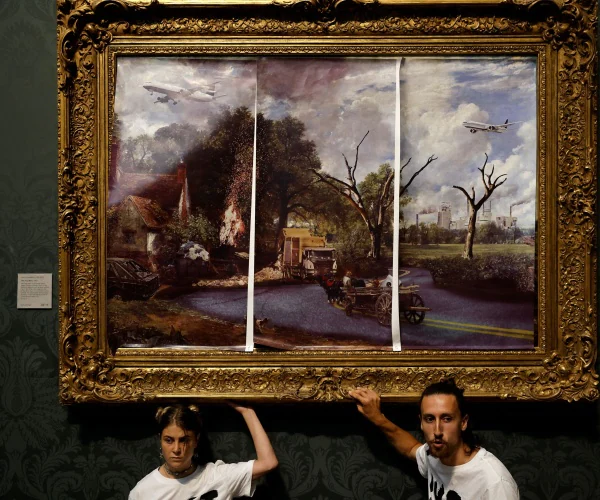 UK Climate Protesters Glue Themselves To John Constable Frame
