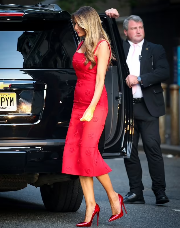 FLOTUS ALERT: Melania Trump Stuns In Red Dress And Stilettos At Manhattan Fundraiser