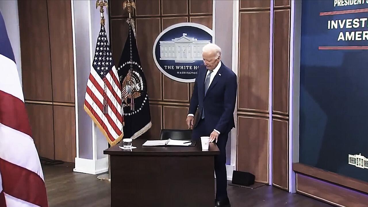 Biden Sits At Tiny Fake White House Desk