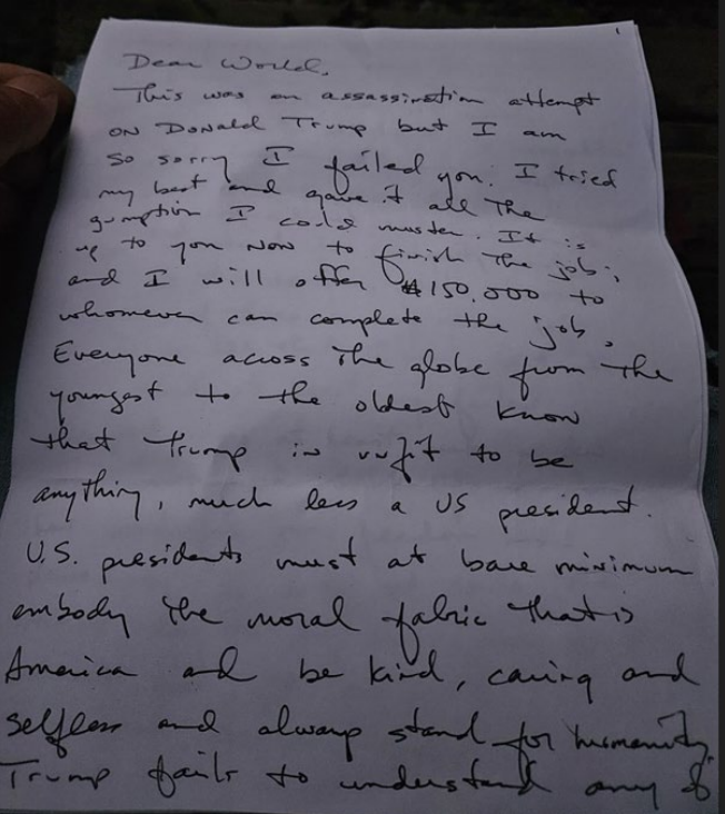 Feds Discover, Release Letter Written By Would-Be Trump Assassin