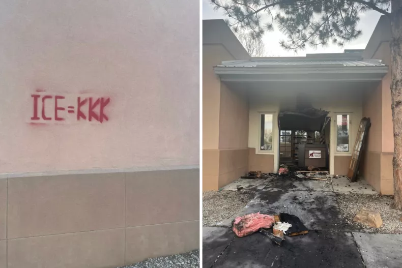 Republican Party’s HQ Set Ablaze, Tagged With ‘ICE=KKK’ In New Mexico
