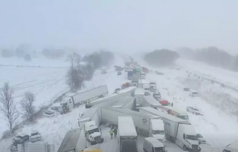 Strong Wintry Storm Triggers 100-Car Pileup In Michigan